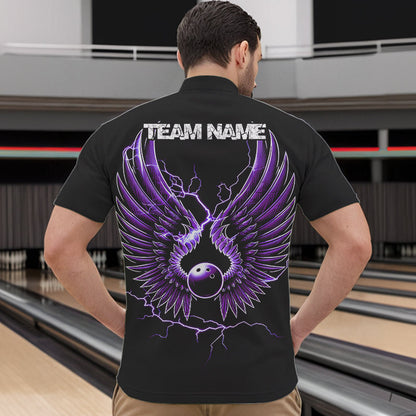 Purple Thunder Lightning Bowling Wings Custom Bowling Team Quarter-Zip Shirts For Men IPHW8395