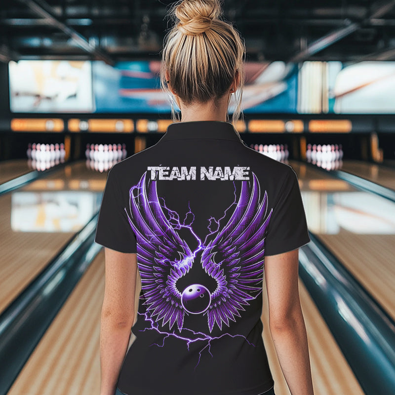Purple Thunder Lightning Bowling Wings Custom Bowling Team Quarter-Zip Shirts For Women IPHW8395