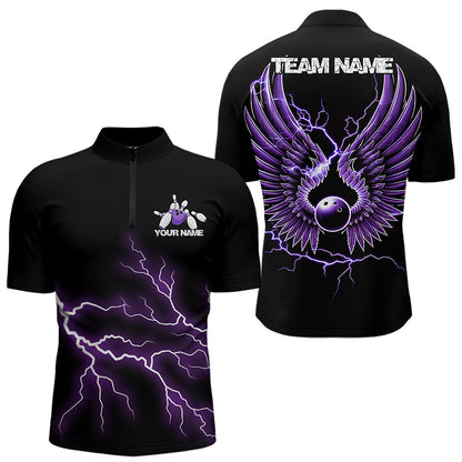 Purple Thunder Lightning Bowling Wings Custom Bowling Team Quarter-Zip Shirts For Men IPHW8395