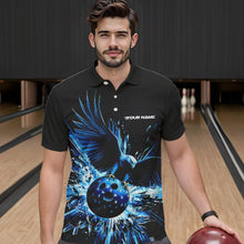 Load image into Gallery viewer, Black And Blue Eagle Break Glass Custom Bowling Polo Shirts For Men, Bowling Team Shirt IPHW8398