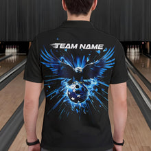 Load image into Gallery viewer, Black And Blue Eagle Break Glass Custom Bowling Polo Shirts For Men, Bowling Team Shirt IPHW8398