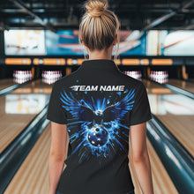 Load image into Gallery viewer, Black And Blue Eagle Break Glass Custom Bowling Polo Shirts For Women, Bowling Team Shirt IPHW8398
