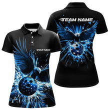Load image into Gallery viewer, Black And Blue Eagle Break Glass Custom Bowling Polo Shirts For Women, Bowling Team Shirt IPHW8398