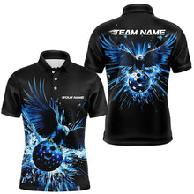 Load image into Gallery viewer, Black And Blue Eagle Break Glass Custom Bowling Polo Shirts For Men, Bowling Team Shirt IPHW8398