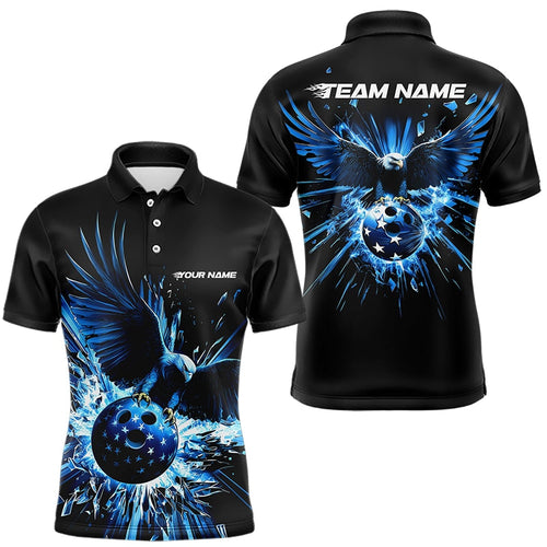Black And Blue Eagle Break Glass Custom Bowling Polo Shirts For Men, Bowling Team Shirt IPHW8398