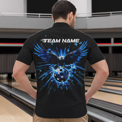 Black And Blue Eagle Break Glass Custom Bowling Quarter-Zip Shirts For Men, Bowling Team Shirt IPHW8398