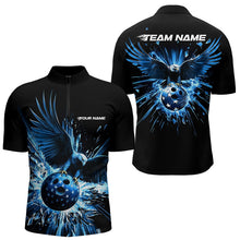 Load image into Gallery viewer, Black And Blue Eagle Break Glass Custom Bowling Quarter-Zip Shirts For Men, Bowling Team Shirt IPHW8398