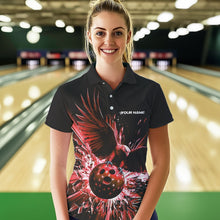 Load image into Gallery viewer, Black And Red Eagle Break Glass Custom Bowling Polo Shirts For Women, Bowling Team Shirt IPHW8399