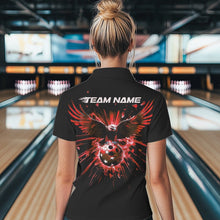 Load image into Gallery viewer, Black And Red Eagle Break Glass Custom Bowling Polo Shirts For Women, Bowling Team Shirt IPHW8399