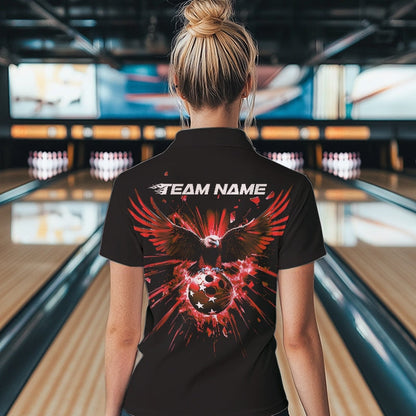 Black And Red Eagle Break Glass Custom Bowling Quarter-Zip Shirts For Women Team Shirt IPHW8399