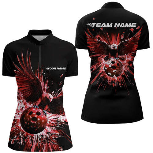 Black And Red Eagle Break Glass Custom Bowling Quarter-Zip Shirts For Women Team Shirt IPHW8399