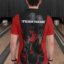 Load image into Gallery viewer, Custom Black And Red Flame Bowling Polo Shirts For Men, Fire Bowling League Shirt IPHW8619
