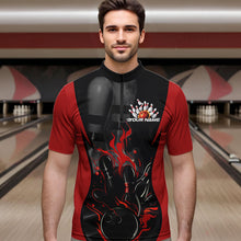 Load image into Gallery viewer, Custom Black And Red Flame Bowling Quarter-Zip Shirts For Men, Fire Bowling League Shirt IPHW8619