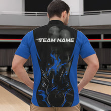 Load image into Gallery viewer, Custom Black And Blue Flame Bowling Quarter-Zip Shirts For Men, Fire Bowling League Shirt IPHW8620