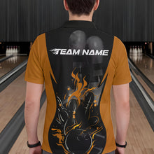 Load image into Gallery viewer, Custom Black And Yellow Flame Bowling Polo Shirts For Men, Fire Bowling League Shirt IPHW8621
