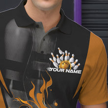 Load image into Gallery viewer, Custom Black And Yellow Flame Bowling Polo Shirts For Men, Fire Bowling League Shirt IPHW8621