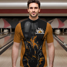 Load image into Gallery viewer, Custom Black And Yellow Flame Bowling Quarter-Zip Shirts For Men, Fire Bowling League Shirt IPHW8621