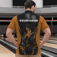Load image into Gallery viewer, Custom Black And Yellow Flame Bowling Quarter-Zip Shirts For Men, Fire Bowling League Shirt IPHW8621