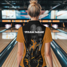 Load image into Gallery viewer, Custom Black And Yellow Flame Bowling Womens Quarter-Zip Shirt, Fire Bowling League Shirt IPHW8621