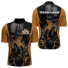 Load image into Gallery viewer, Custom Black And Yellow Flame Bowling Quarter-Zip Shirts For Men, Fire Bowling League Shirt IPHW8621