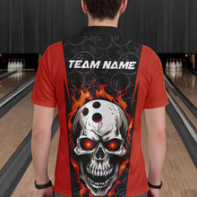 Load image into Gallery viewer, Custom Black And Orange Flame Skull Bowling Polo Shirts For Men, Fire Skull Bowling Outfits IPHW8627