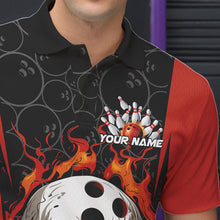 Load image into Gallery viewer, Custom Black And Orange Flame Skull Bowling Polo Shirts For Men, Fire Skull Bowling Outfits IPHW8627