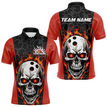 Load image into Gallery viewer, Custom Black And Orange Flame Skull Bowling Polo Shirts For Men, Fire Skull Bowling Outfits IPHW8627