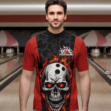 Load image into Gallery viewer, Custom Black And Orange Flame Skull Bowling Quarter-Zip Shirts For Men, Fire Skull Bowling Outfits IPHW8627