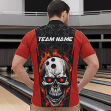 Load image into Gallery viewer, Custom Black And Orange Flame Skull Bowling Quarter-Zip Shirts For Men, Fire Skull Bowling Outfits IPHW8627