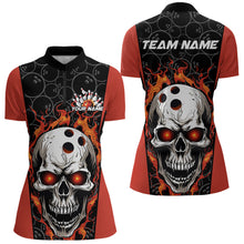 Load image into Gallery viewer, Custom Black And Orange Flame Skull Bowling Womens Quarter-Zip Shirt, Fire Skull Bowling IPHW8627