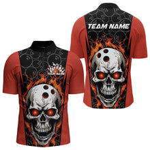 Load image into Gallery viewer, Custom Black And Orange Flame Skull Bowling Quarter-Zip Shirts For Men, Fire Skull Bowling Outfits IPHW8627