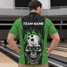 Load image into Gallery viewer, Custom Black And Green Flame Skull Bowling Quarter-Zip Shirts For Men, Fire Skull Bowling Outfits IPHW8628