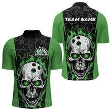 Load image into Gallery viewer, Custom Black And Green Flame Skull Bowling Quarter-Zip Shirts For Men, Fire Skull Bowling Outfits IPHW8628