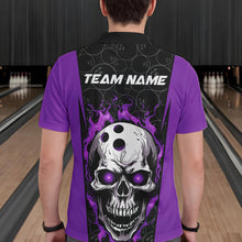 Load image into Gallery viewer, Custom Black And Purple Flame Skull Bowling Polo Shirts For Men, Fire Skull Bowling Outfits IPHW8629