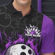 Load image into Gallery viewer, Custom Black And Purple Flame Skull Bowling Polo Shirts For Men, Fire Skull Bowling Outfits IPHW8629