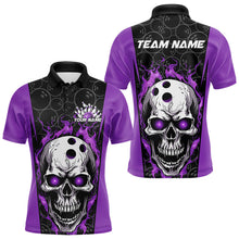 Load image into Gallery viewer, Custom Black And Purple Flame Skull Bowling Polo Shirts For Men, Fire Skull Bowling Outfits IPHW8629