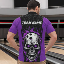 Load image into Gallery viewer, Custom Black And Purple Flame Skull Bowling Quarter-Zip Shirts For Men, Fire Skull Bowling Outfits IPHW8629