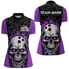 Load image into Gallery viewer, Custom Black And Purple Flame Skull Bowling Womens Quarter-Zip Shirt, Fire Skull Bowling IPHW8629