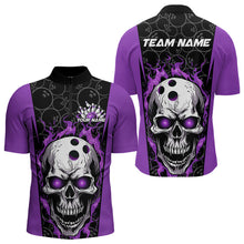 Load image into Gallery viewer, Custom Black And Purple Flame Skull Bowling Quarter-Zip Shirts For Men, Fire Skull Bowling Outfits IPHW8629