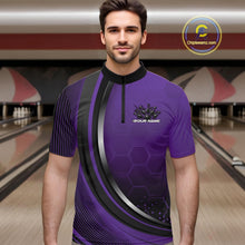 Load image into Gallery viewer, Custom Purple Flame Bowling Jerseys, Bowling Team Men Quarter-Zip Shirt Bowlers Outfit IPHW11316