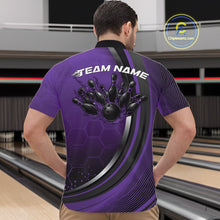 Load image into Gallery viewer, Custom Purple Flame Bowling Jerseys, Bowling Team Men Quarter-Zip Shirt Bowlers Outfit IPHW11316