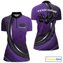 Load image into Gallery viewer, Custom Purple Flame Bowling Jerseys, Bowling Team Women Quarter-Zip Shirt Bowlers Outfit IPHW11316