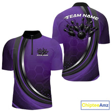 Load image into Gallery viewer, Custom Purple Flame Bowling Jerseys, Bowling Team Men Quarter-Zip Shirt Bowlers Outfit IPHW11316