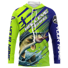 Load image into Gallery viewer, Personalized Walleye Fishing Tournament Long Sleeve Shirts, Blue And Green Fishing Jerseys IPHW6622