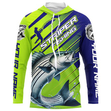 Load image into Gallery viewer, Personalized Striped Bass Fishing Tournament Jerseys, Performance Long Sleeve Shirts In Blue &amp; Green IPHW6624