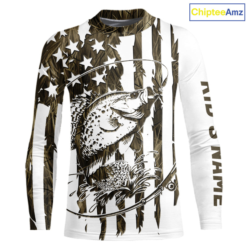 Custom Crappie Fishing Camo Long Sleeve Tournament Fishing Shirts, Cra Custom Crappie Fishing Camo Long Sleeve Tournament Fishing Shirts, Cra