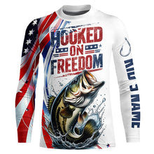 Load image into Gallery viewer, American Flag Bass Fishing Custom Long Sleeve Fishing Shirts, Patriotic Bass Fishing Jerseys IPHW6806