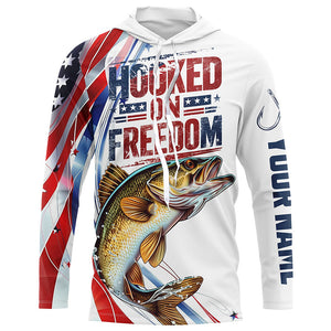 American Flag Walleye Fishing Custom Long Sleeve Fishing Shirts, Patriotic Walleye Fishing Jerseys IPHW6807