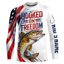 Load image into Gallery viewer, American Flag Walleye Fishing Custom Long Sleeve Fishing Shirts, Patriotic Walleye Fishing Jerseys IPHW6807