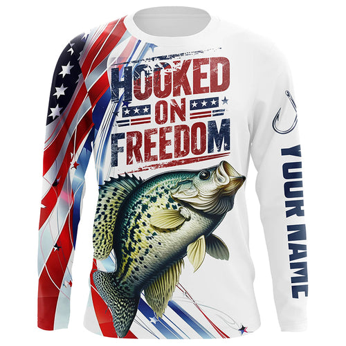 American Flag Crappie Fishing Custom Long Sleeve Fishing Shirts, Patriotic Crappie Fishing Jerseys IPHW6808